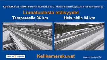 Linnatuulen kahvilassa Kelikamerat Tampereelle ja Helsinkiin Masmonitor-näkymä.