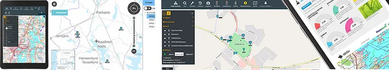 Masinotek Masmaps-karttapalvelu näkymiä.