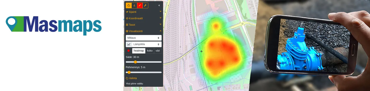 Masinotek Masmaps karttapalvelu heatmaps ja vesijohtoliitos maasossa.