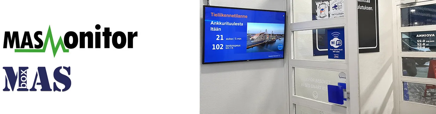 Masmonitor ja Masbox -logot. Ankkurituulesta Itään tieliikennetilanne näkymäkuva.